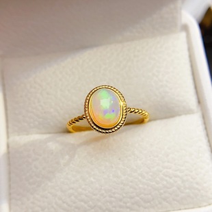 Factory wholesale explosions natural opal ring S925 silver inlaid main stone 6*8 selling Europe and the United States a generation of hair