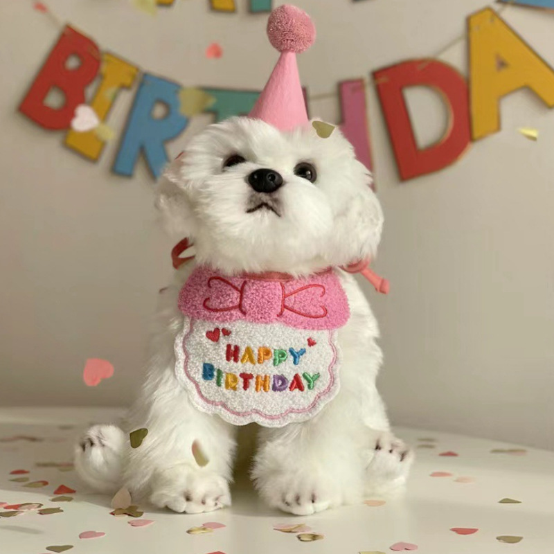 Korean Dog Party Birthday Hat Bib Dog Cat Pet Saliva Bag Saliva Towel Bichon Frise Pets