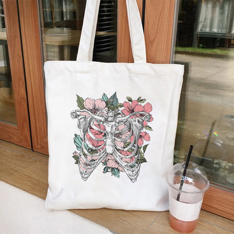 Halloween calavera impresa bolsa de lienzo 35 * 40 bolsa de gran capacidad para comprar bolsas de mano venta caliente transfronteriza 0902 - 8