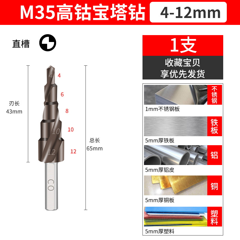 Pagoda universal de energía espiral escalera tipo torre escariador Acero inoxidable hierro placa Aluminio metal perforación agujero abridor broca