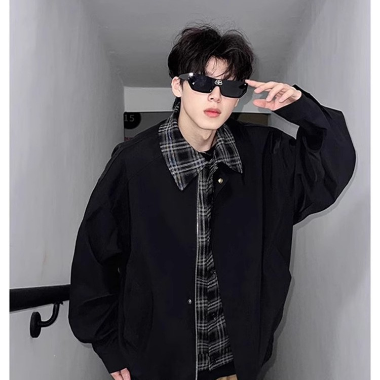 2025 nueva marca de moda callejera americana falsa de dos piezas costura contraste pareja primavera nicho diseño chaqueta sentido chaqueta