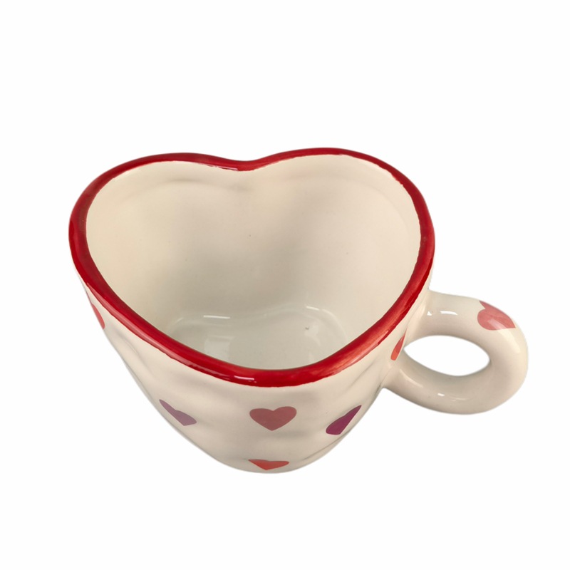 Taza de café hecha a mano, taza de cerámica linda pintada a mano, taza de té de la tarde de alto valor para el hogar, taza de agua, taza de corazón de niña creativa