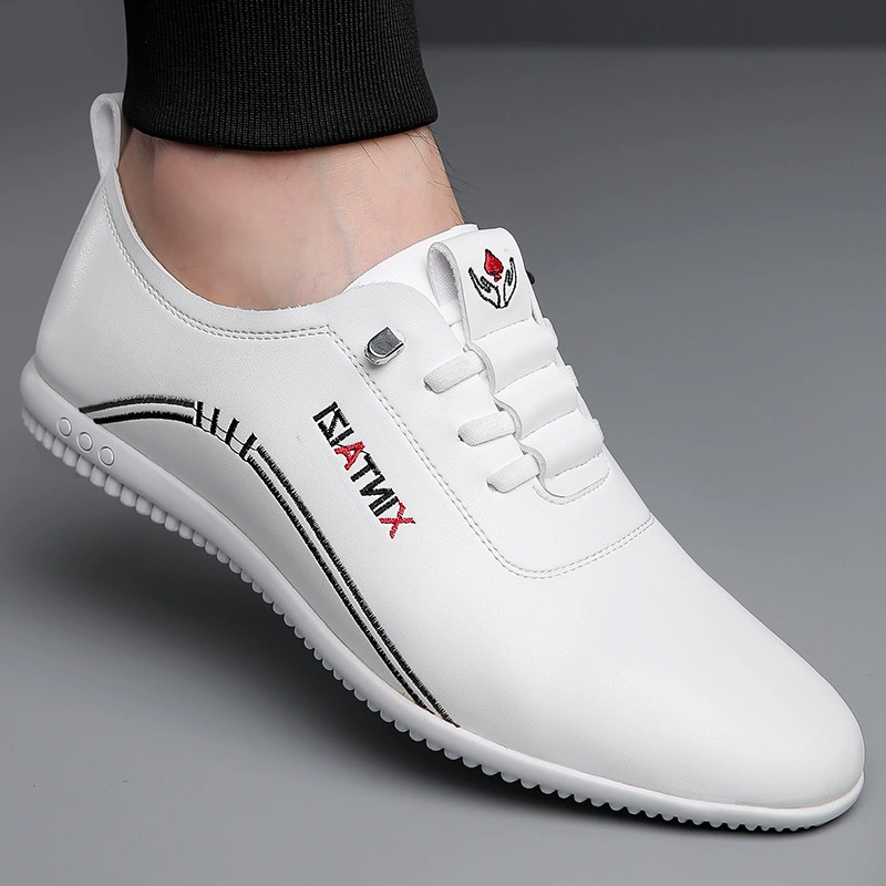 Men's white shoes for leather shoes, casual footwear, soft sole