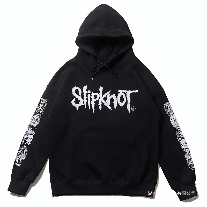 American street style Slipknot heavy metal rock skull print loose-fitting fleece-lined hoodie