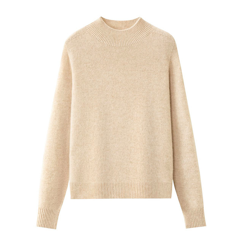 Seamless! Soft and Cozy Half-High Collar Wool Knit Sweater, Thick and Warm, Loose and Lazy Base Layer
