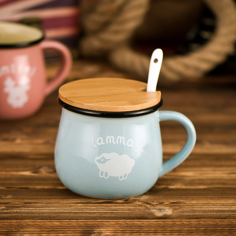 Azul cielo + tapa de bambú + cuchara de porcelana