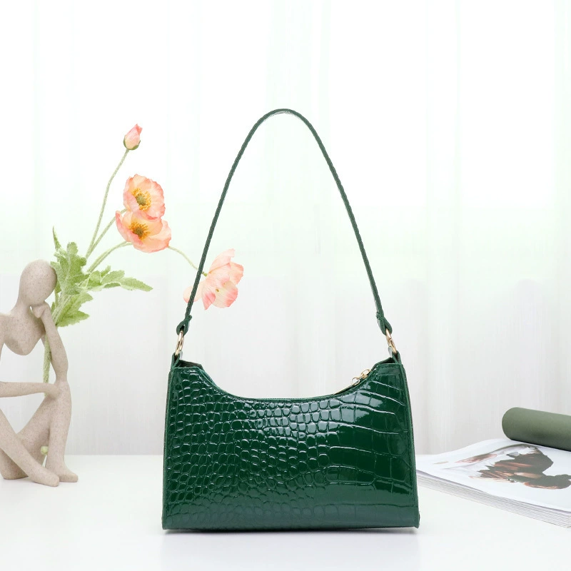 Underarm bag, crocodile-pattern faux leather, 22×6×14 cm, lightweight casual women's handbag