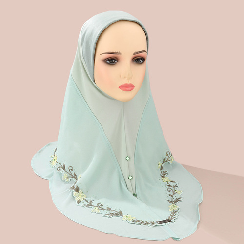 Cross-border Malay pullover turban embroidered lace double layer ethnic turban solid color heavy industry embroidered ladies turban hat