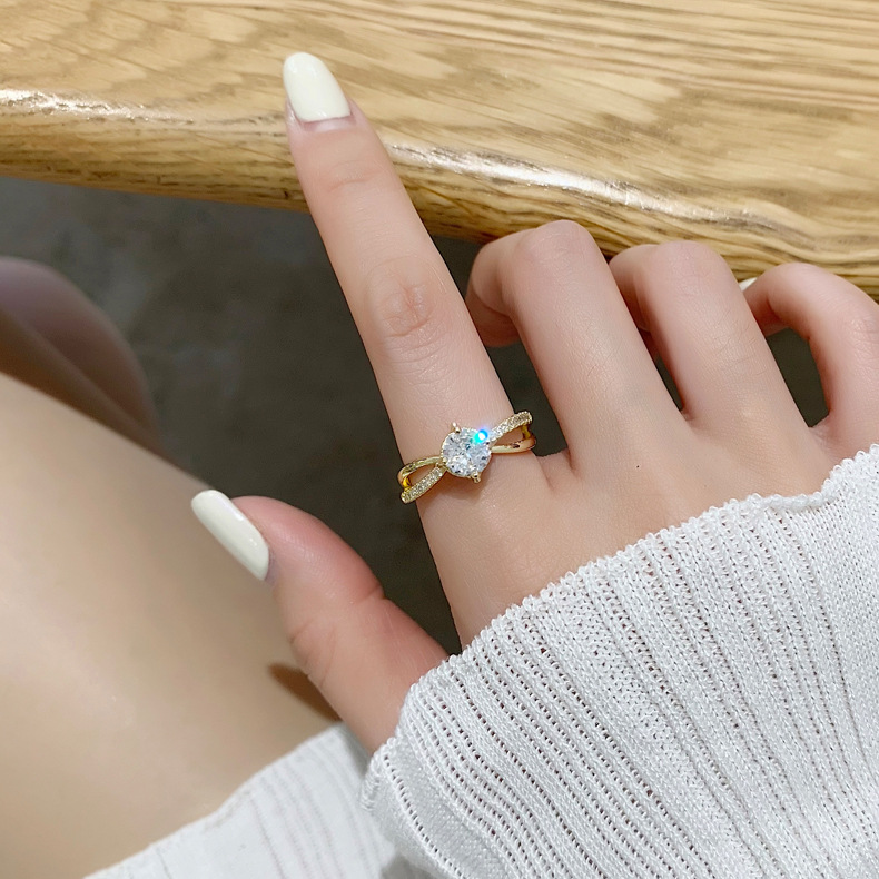 fashion micro-inlaid zircon heart square opening ring wholesale