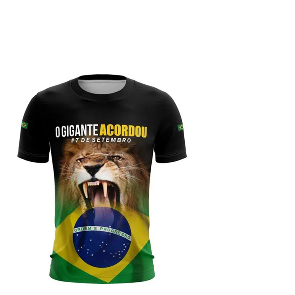 2024 nueva camiseta impresa 3D de la bandera brasileña transfronteriza de los hombres venta caliente transfronteriza estilo brazil flags camiseta