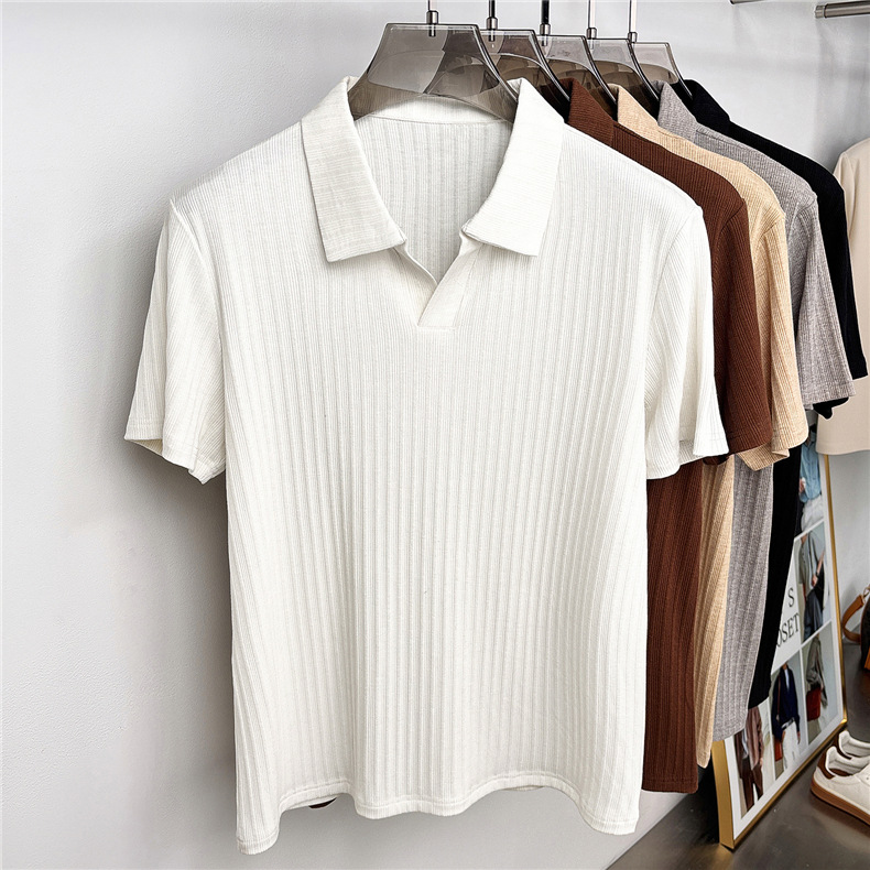 Men's Seagull Collar Short Sleeve Polo Shirt, Lightweight Quick-Dry Stretch Fabric, Unique Asymmetrical Design, Comfort-Fit Casual Top_viptrois.com