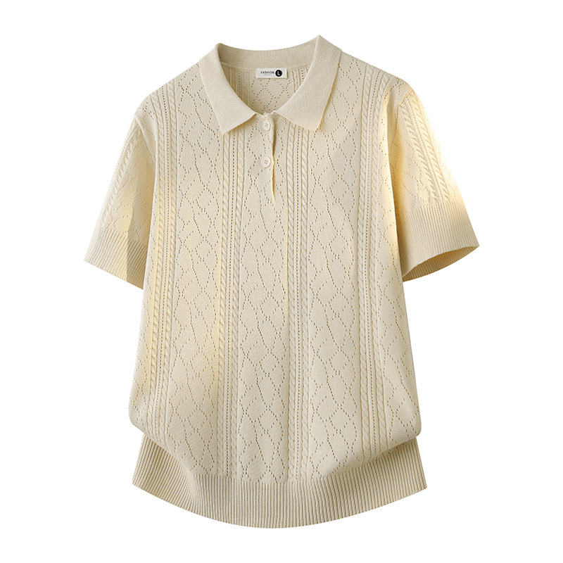 Polo camiseta de punto camiseta de manga corta hombre con solapa hueca textura vieja camiseta de hielo de viento de verano fábrica transfronteriza mayorista image 6