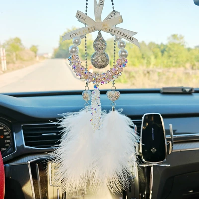 Car hanging | for Women, Trendy Crystal Gourd - pink-strawberry-diamond-gourd-peach-heart-colored-diamond-feather