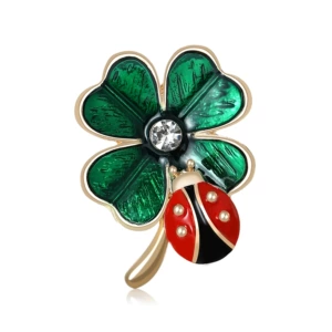 Cartoon cute fun alloy enamel ladybug four-leaf clover brooch exquisite creative men's and women's clothing corsage jewelry pins