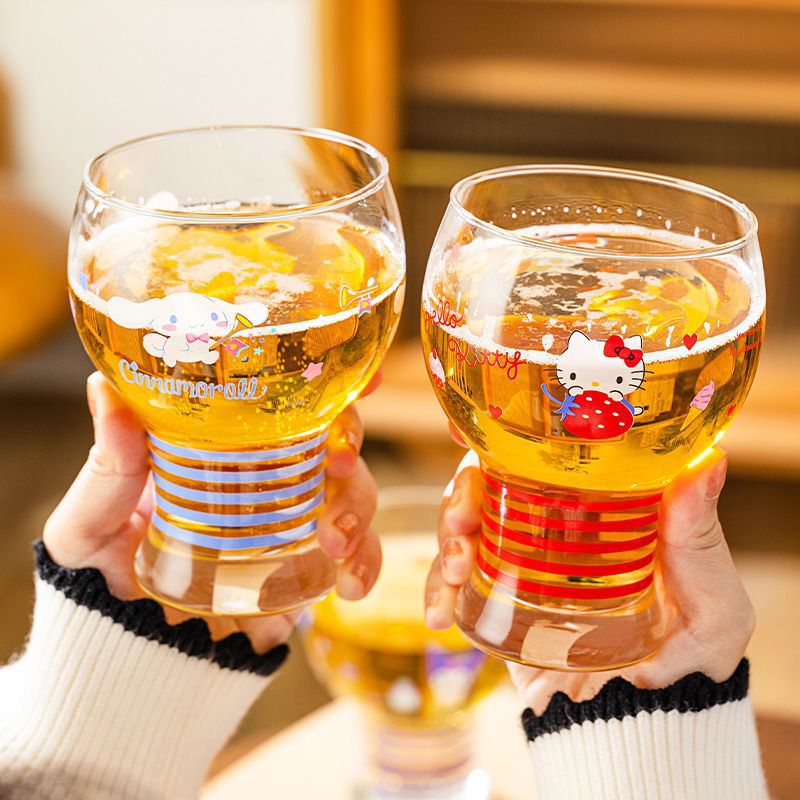 HelloKitty啤酒杯卡通玻璃杯个性水杯子果汁高颜值饮料可爱家用|undefined