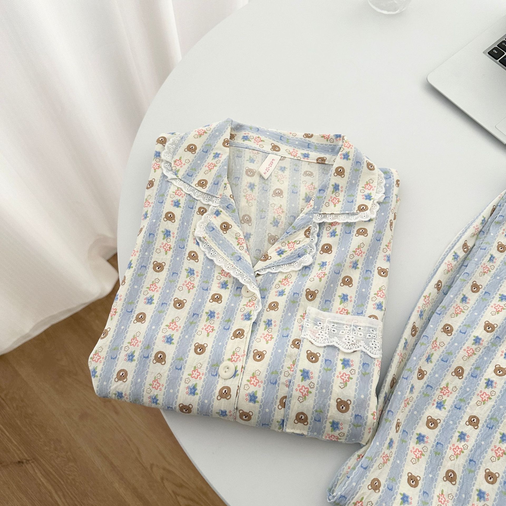 Texto secreto de chatarra nubes de algodón arco pijama de mujer primavera y otoño manga larga pantalones largos set de ropa para el hogar