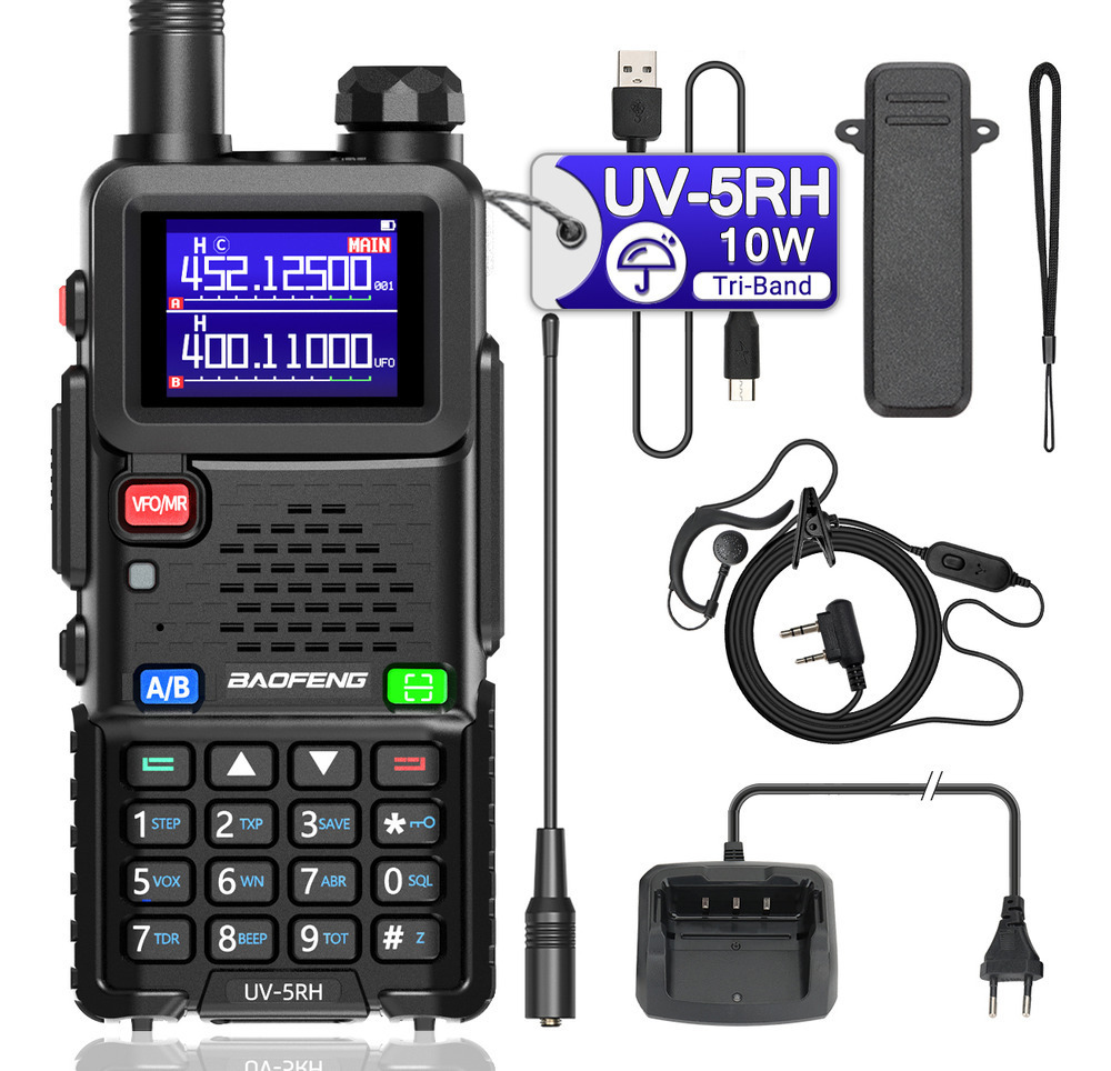 Walkie-talkie Baofeng UV-5RH con sincronización de frecuencia con un solo toque, radio portátil de banda completa AM para viajes en auto y uso al aire libre, carga TIPO-C.