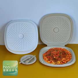 亚马逊热卖甘蔗植物纤维降解速食纸浆模塑 一次性披萨纸浆包装盒