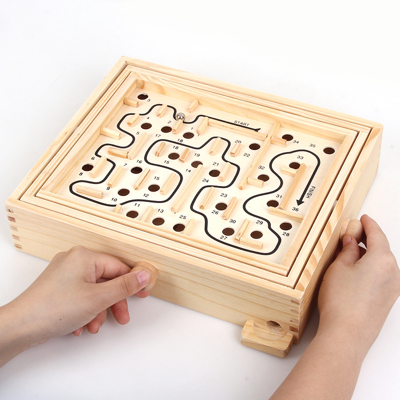 Laberinto de madera de manivela para niños y adultos juego de bola de equilibrio de escritorio interactivo pista intelectual juguete educativo