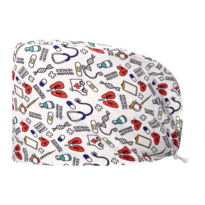 Sombrero de algodón estampado, bonito sombrero de enfermera, dientes, electrocardiograma, herramienta médica, patrón, sombrero de trabajo, sombrero Baotou, exportación