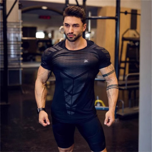 2025 New Quick-Drying Compression Men's Shirt Running Sports Slim Short T-Shirt Men's Gym Bodybuilding Short-Sleeved Breathable