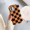 The new checkered plush mobile phone case is suitable for iPhone15 protective cover X tide 7p women's 12 super soft warm hand 14