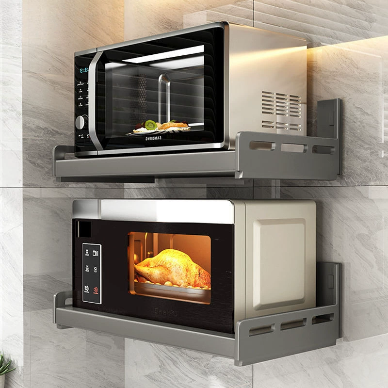 Кухонная полка для микроволновой печи, стеллаж для хранения, настенный кронштейн без перфорации для духовки, многофункциональный складной