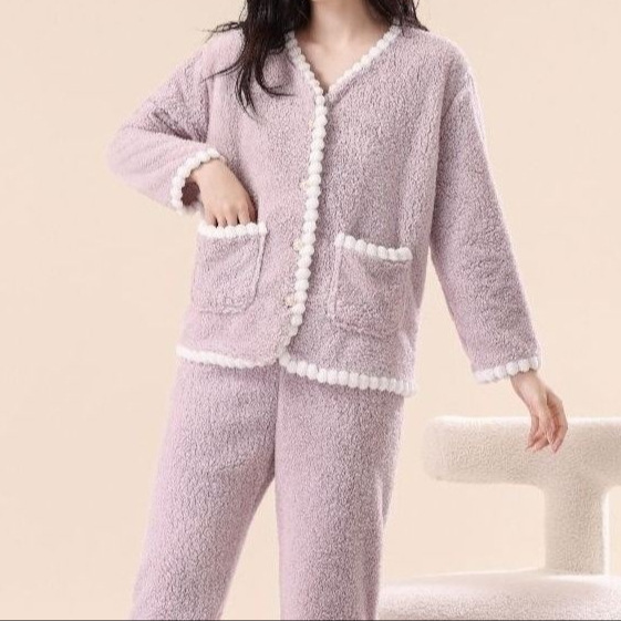 Coral Fleece Pajamas for Women, Autumn and Winter Style, Fleece-Lined Set, Stylish and Comfortable, Can Be Worn Outside, Suitable for Petite Sizes, High-End Loungewear