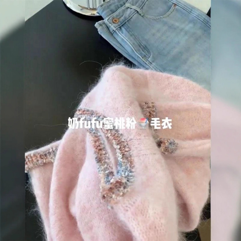 韩系小香风重工亮片圆领套头毛衣女秋冬慵懒风宽松百搭针织上衣潮|undefined