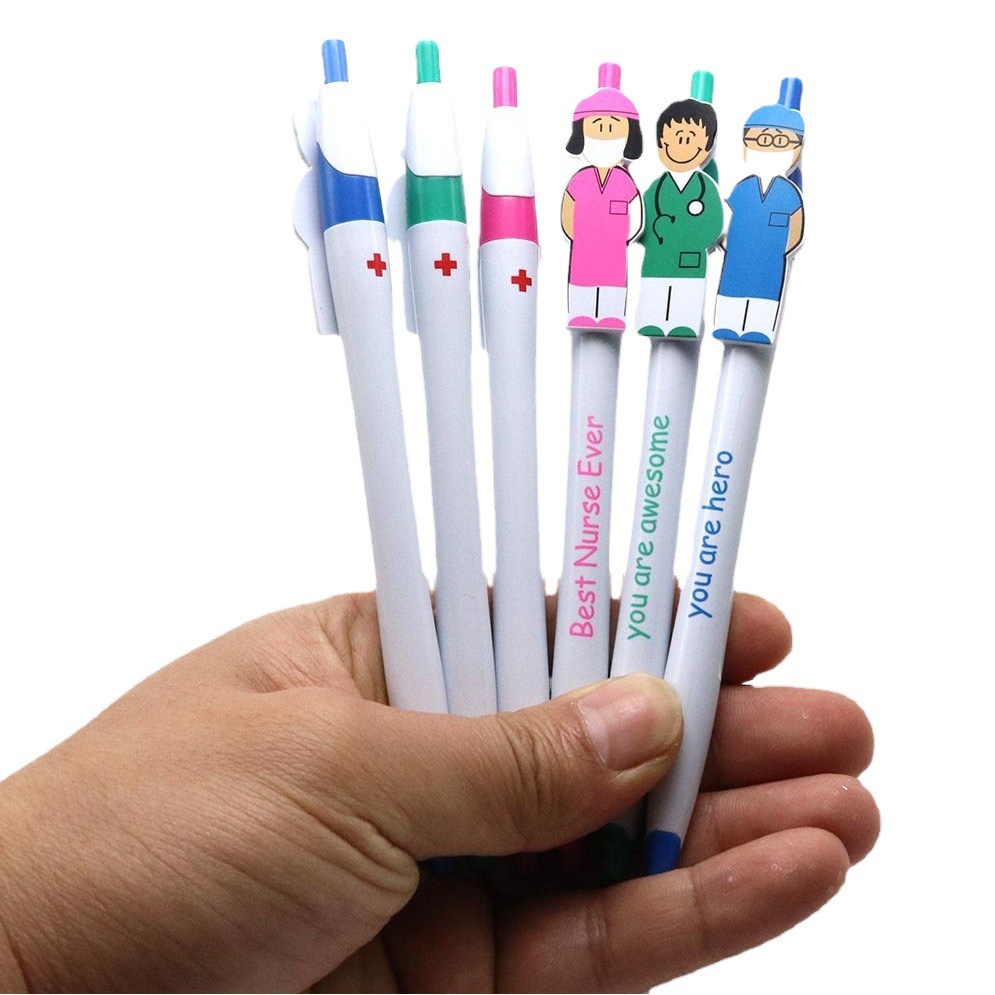 Amazon caliente venta doctor enfermera dibujos animados forma creativa bolígrafo enfermera Festival regalo publicidad promoción regalo pluma