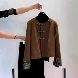 新中式国风复古毛呢外套女秋冬新款慵懒风气质高级感大衣潮可代发
