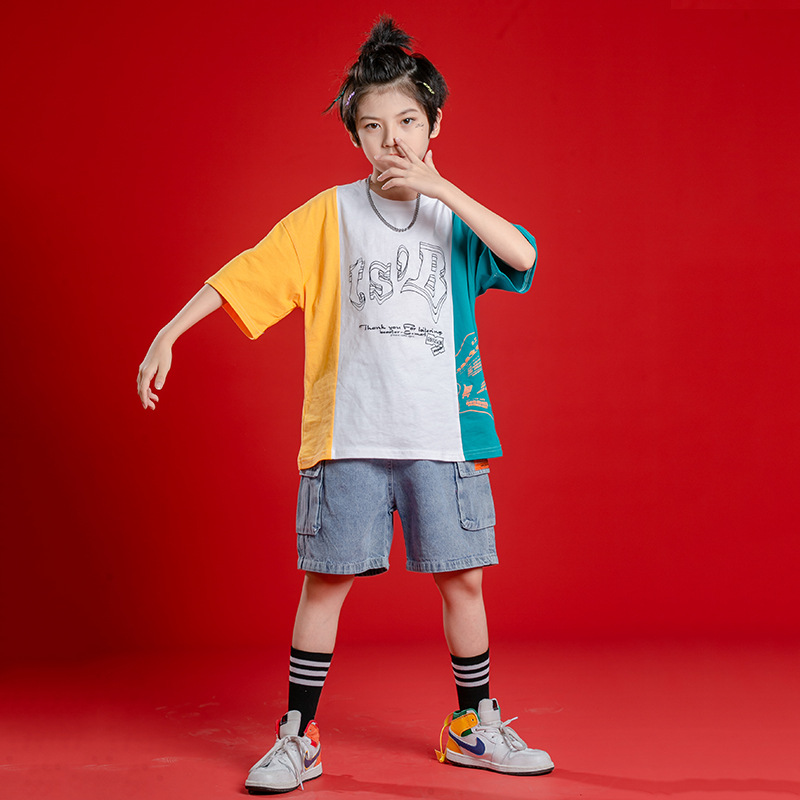 Flower boy costume hip-hop style, set, summer children's T-shirt 3