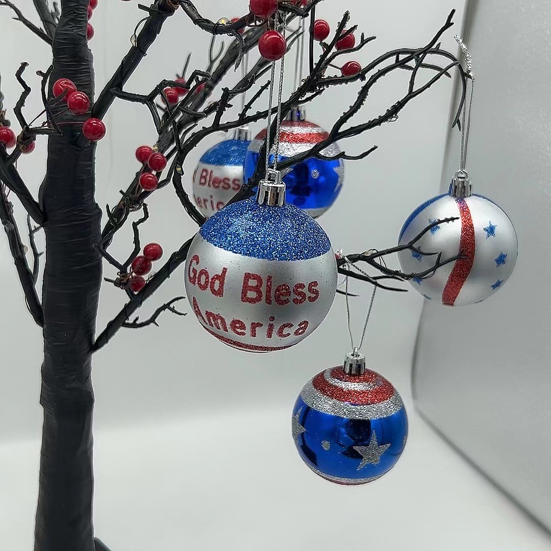 Juego de 12 bolas navideñas pintadas del Día de la Independencia Americana de 6 cm, adornos colgantes con ambiente de Día Nacional.