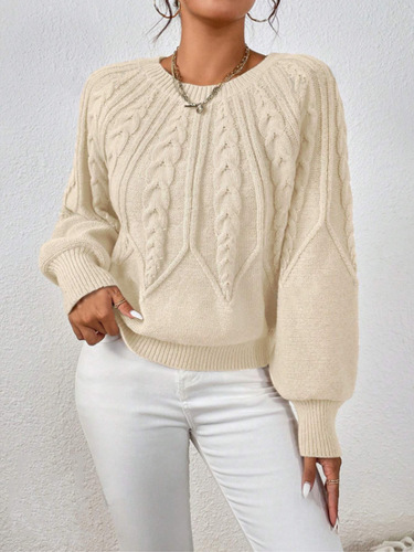 Pullover round neck knitted sweater long sleeve twist solid color autumn and winter versatile knitted top for women