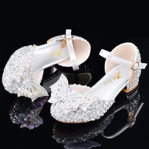 Soft Sole Children's Princess Shoes with Heels for Girls, Big Kids' Hosting Banquet Formal Dress Shoes with Crystals
