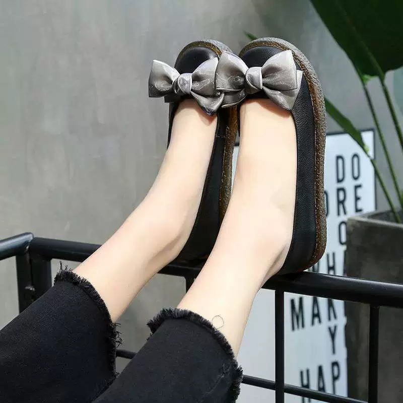 Doudou Shoes 2025 новый этнический стиль мама обувь бантик удобная нескользящая плоская обувь плотная подошва для женщин