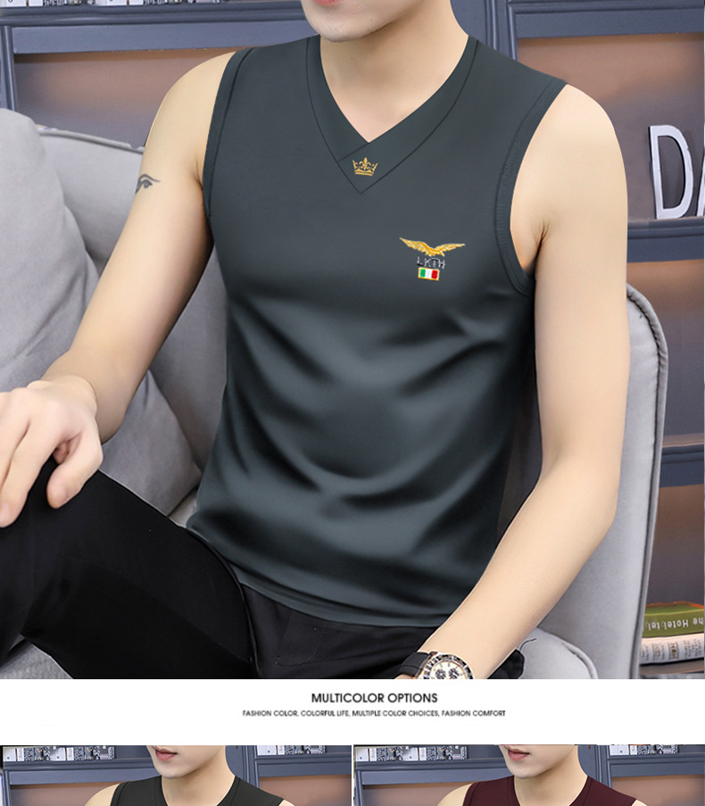 2026 New Tank Top Men's Modal Summer Sleeveless T-shirt V-neck Sport Thin Shoulder Hurdle Top_viptrois.com
