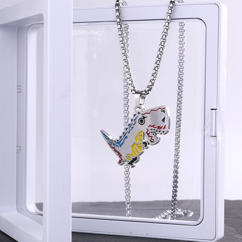 Collier tendance mignon de la série Dinosaur, pendentif simple et personnalisé de dessin animé pour couple, accessoires de mode colorés pour hommes et femmes_voghion.com
