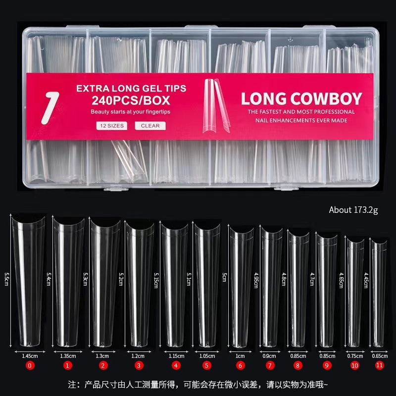 Manicure super largo tubo de agua manicure denim francés manicure falso 240 piezas parche en caja transparente 3XL parche completo al por mayor