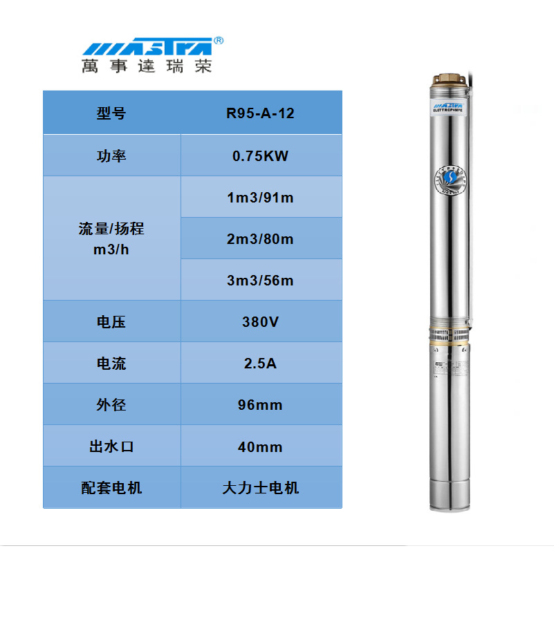 Bomba de bombeo MasterCard R95 220V bomba de agua de pozo doméstica bomba de pozo profundo bomba sumergible de acero inoxidable 380V tres fases