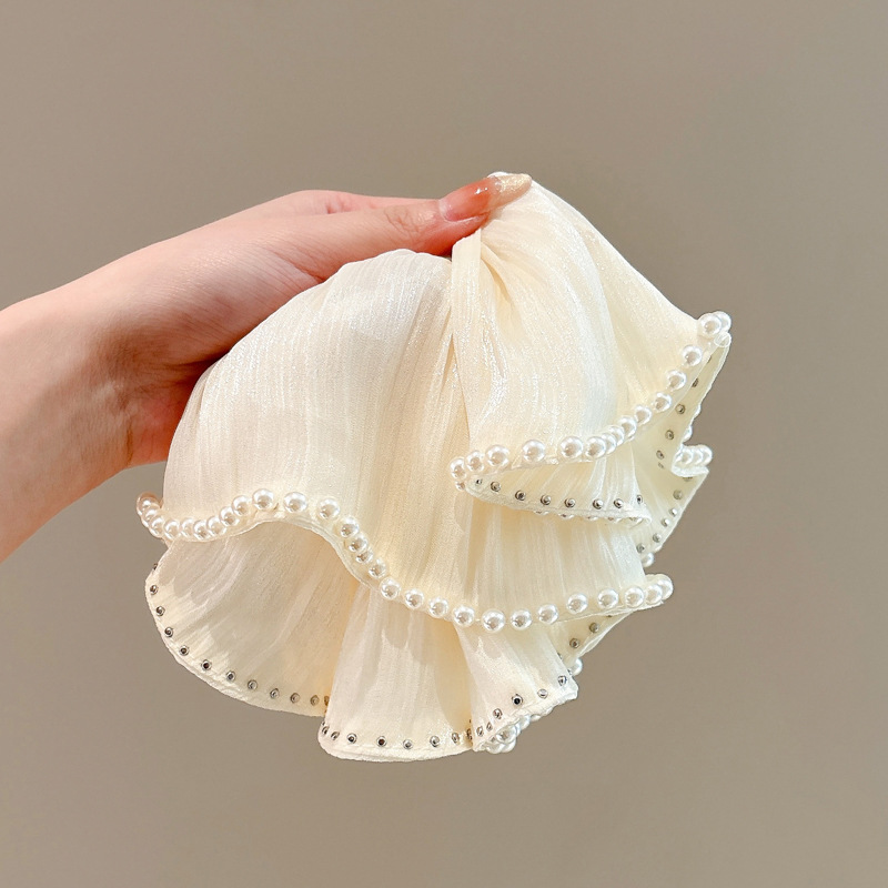 Temperamento coreano, borde de perlas, lazo para el cabello de intestino grueso, accesorios para el cabello, cabeza femenina, pliegues de alto nivel, sombreros de cuerda de lazo de borde ancho