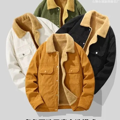 2026 High-Quality Autumn and Winter Men's Corduroy Jacket with Lamb Wool Lining, Warm Jacket for Cross-Border Trade