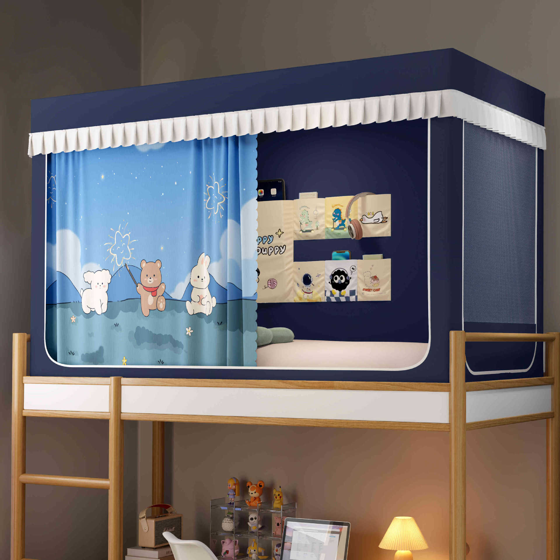 Mosquitera Opaca Integrada con Cortina para Cama de Dormitorio Estudiantil, Modelo 2025, Sin Necesidad de Instalación, Apta para Literas en Dormitorios.
