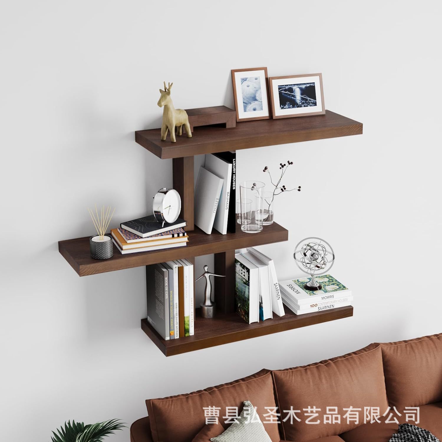 Estante simple, sin perforación, pared, partición de una palabra, pared, decoración de pared, dormitorio, estante de madera, estante de pared