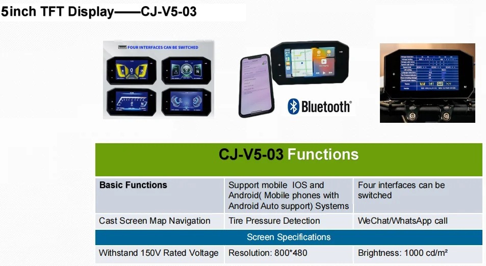 Export Hot-Selling Projection Screen 5Inchtftcj-V5-03 Electric Motorcycle Display Instrument Matching Remote Drive Controller
