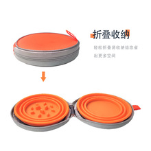 工厂定制款硅胶折叠宠物喂食双碗狗盆猫喝水碗外出便携收纳包耐磨