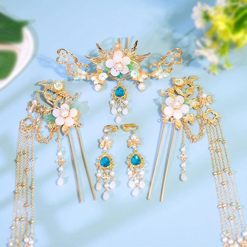 Hanfu головной убор женский кисточка шаг шпилька Костюм Древний стиль Сказочный гребень корона для волос палочки для еды полный набор свежих аксессуаров