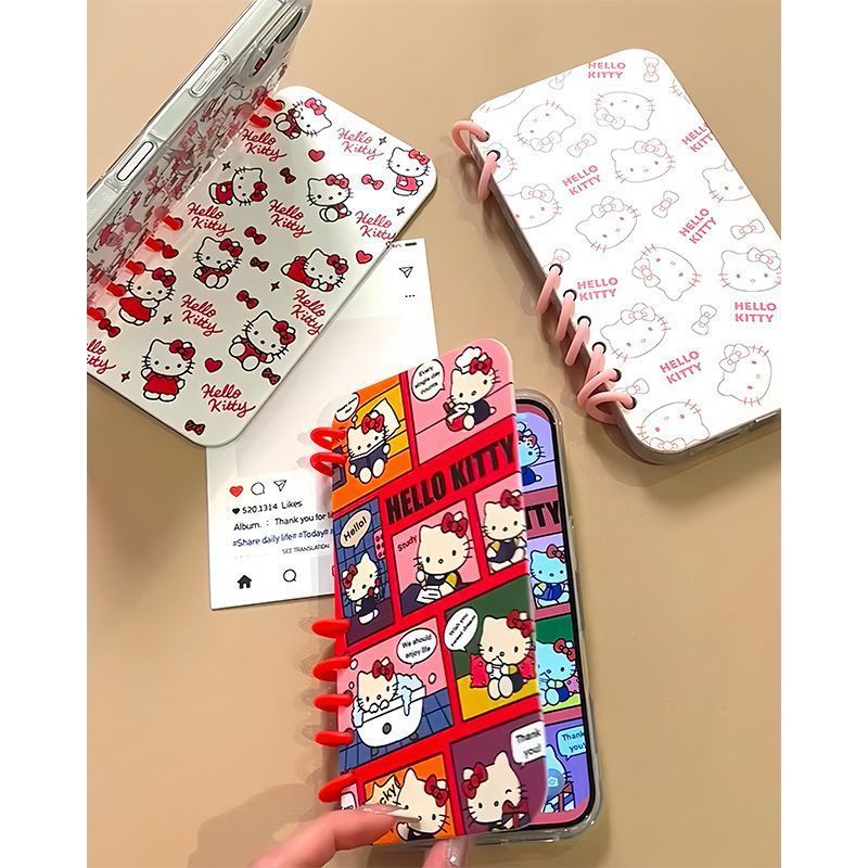 卡通涂鸦kt猫翻盖笔记本iPhone15promax苹果16手机壳14书本13可爱|undefined
