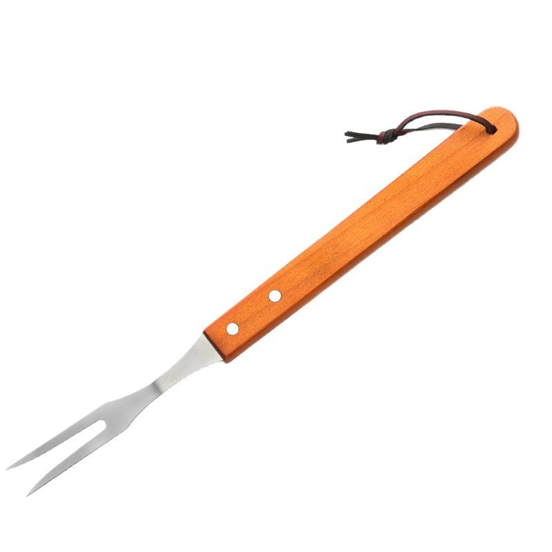 Herramienta de barbacoa de acero inoxidable de 5 piezas con mango de madera BBQ Oxford bolsa combinación tenedor pala clip traje hogar palo de afilar