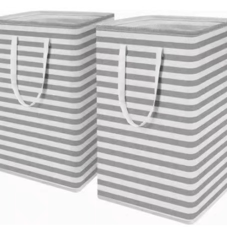 Bolsa de almacenamiento de tela de Amazon transfronteriza cesta de almacenamiento de tela cesta de lavandería plegable a rayas ropa sucia edredón de algodón en movimiento